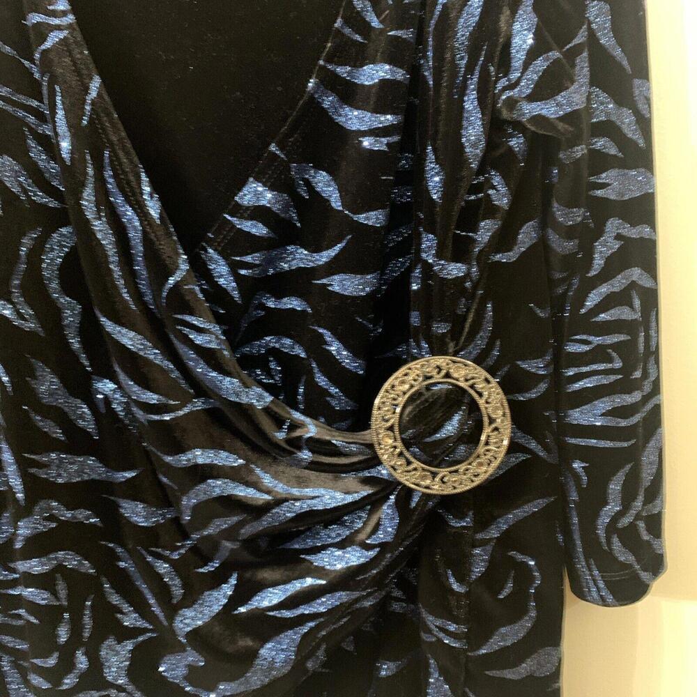 Notations Vtg Plus Sz 2X  Black Blue Velvet Glitter Animal Print Cocktail Party‌ - Picture 3 of 9